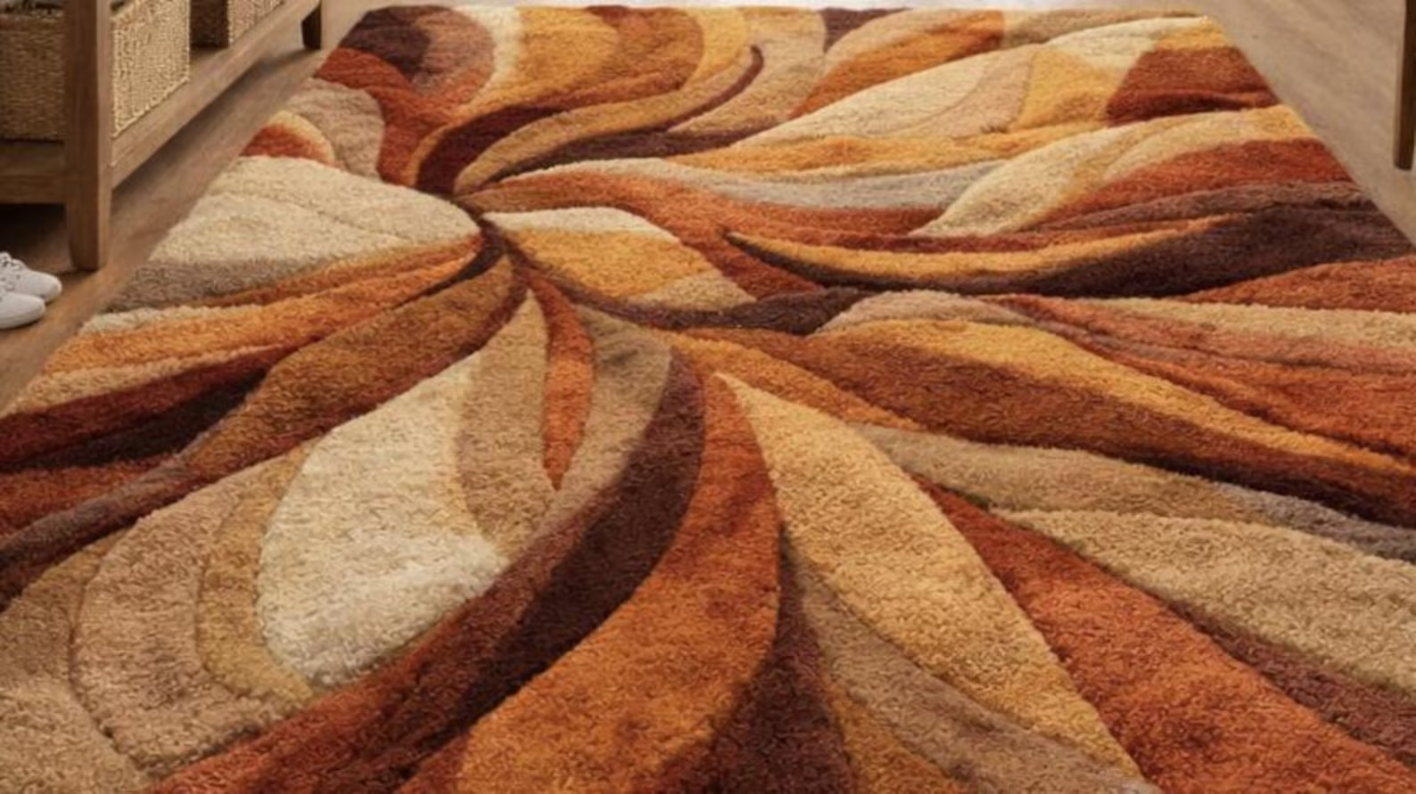 Modern Abstract Swirl Shag Rug – Hand Tufted High Pile Area Carpet in Warm Earth
