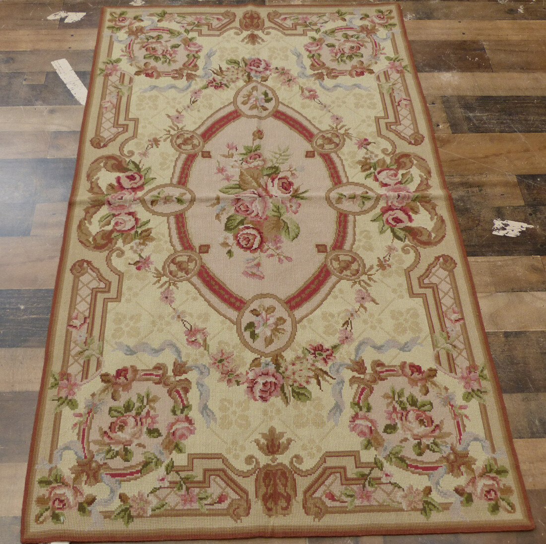 3×5 Stunning Chic French Aubusson design hand knotted wool Needlepoint area rug