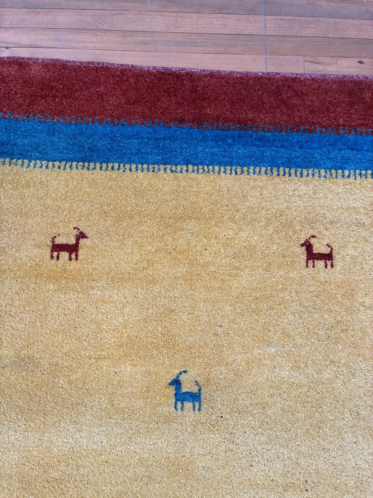 Vintage Anatolian Rug 5×8 Yellow Red Blue Wool Hand Knotted Thick Plush Area Rug