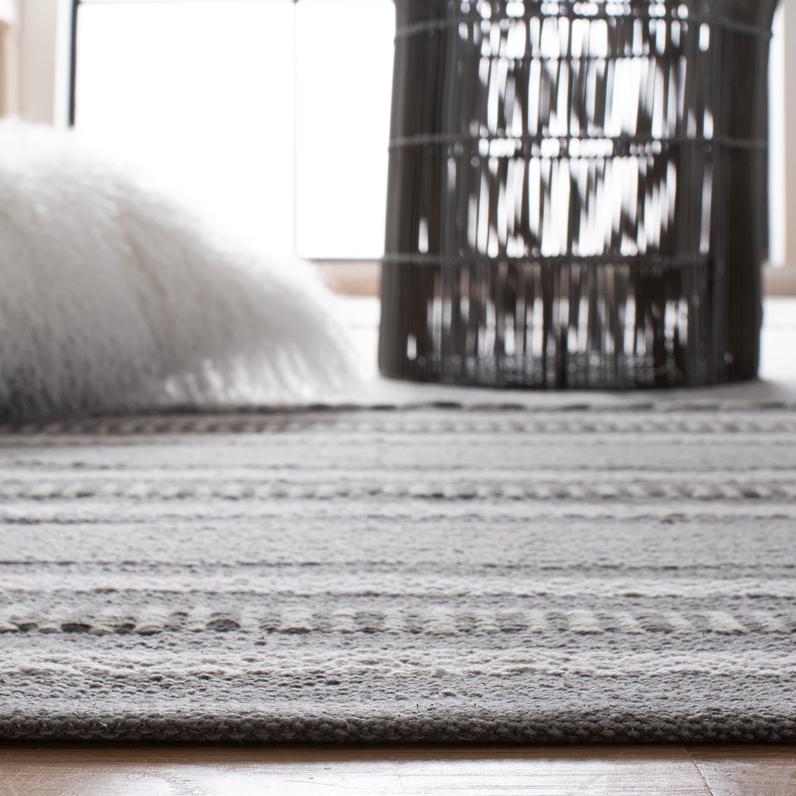 Area Rug 8×10 – Montauk Collection – Large – Grey & Ivory, Handmade Flat Weav…
