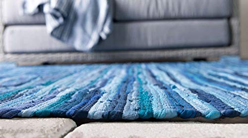 Hand Woven Chindi Cotton Area Rug, Soft Natural Fiber, Striped Design, 9×12 ft,