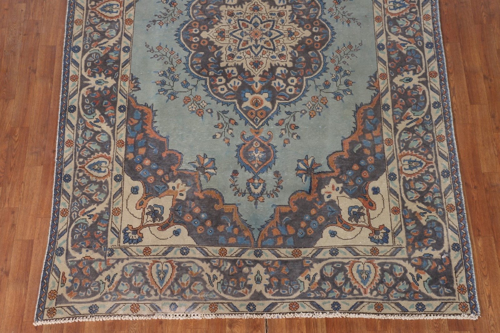 Over-Dyed Light Blue Wool Area Rug 6×9 Medallion Handmade Classic Vintage Carpet