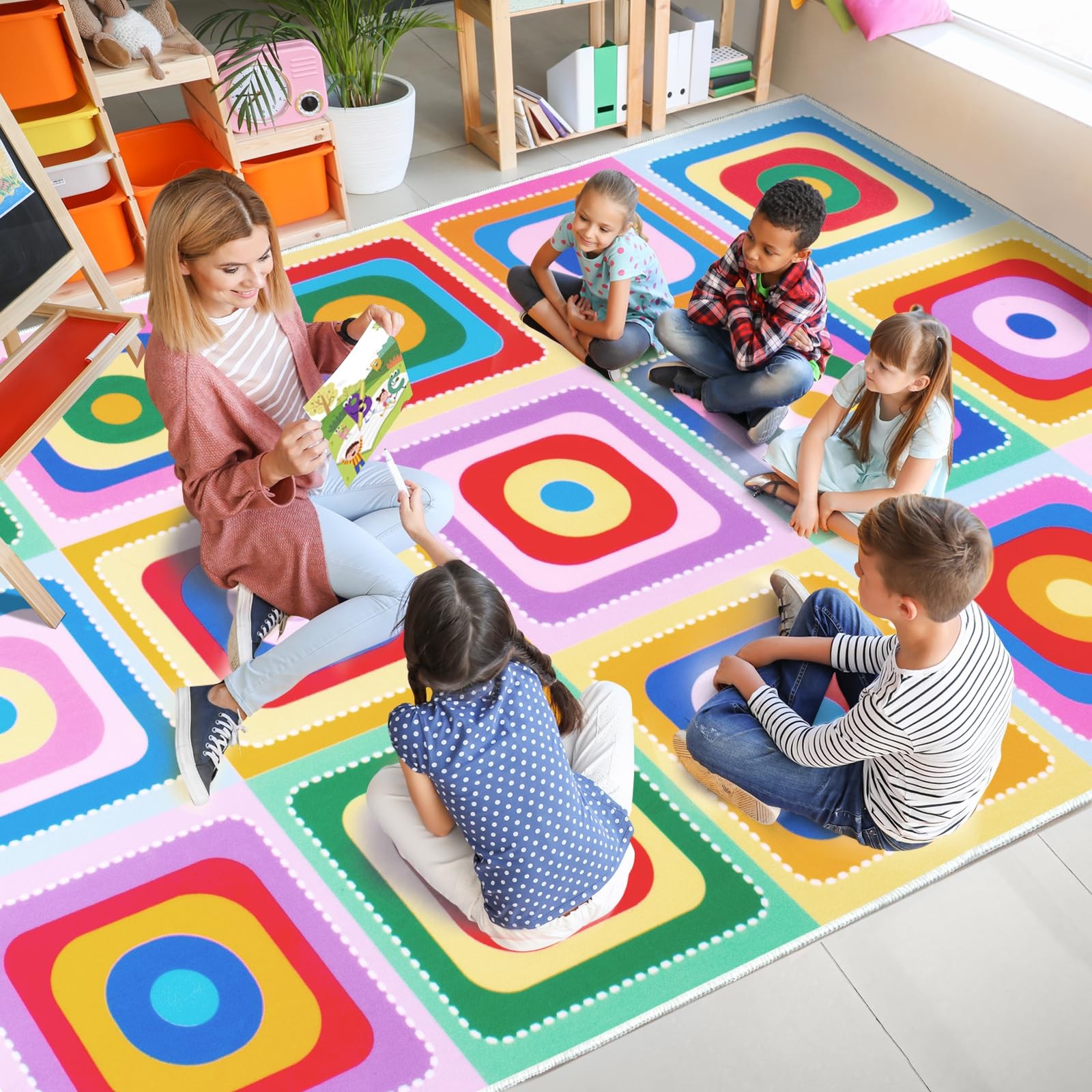 Truqual Classroom Rug 7.6×12 Ft Large Rug for Classroom Elementary, Seating D…
