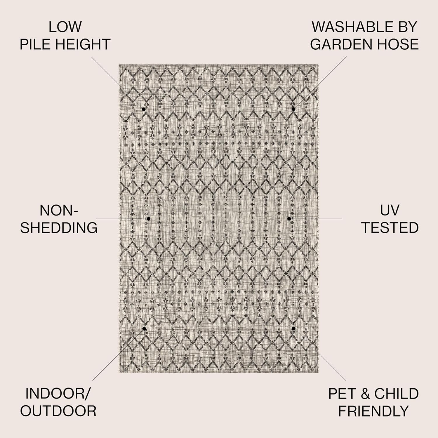 Textured Ourika Moroccan Indoor/Outdoor Rug 3’1″ x 5′ for High Traffic Areas