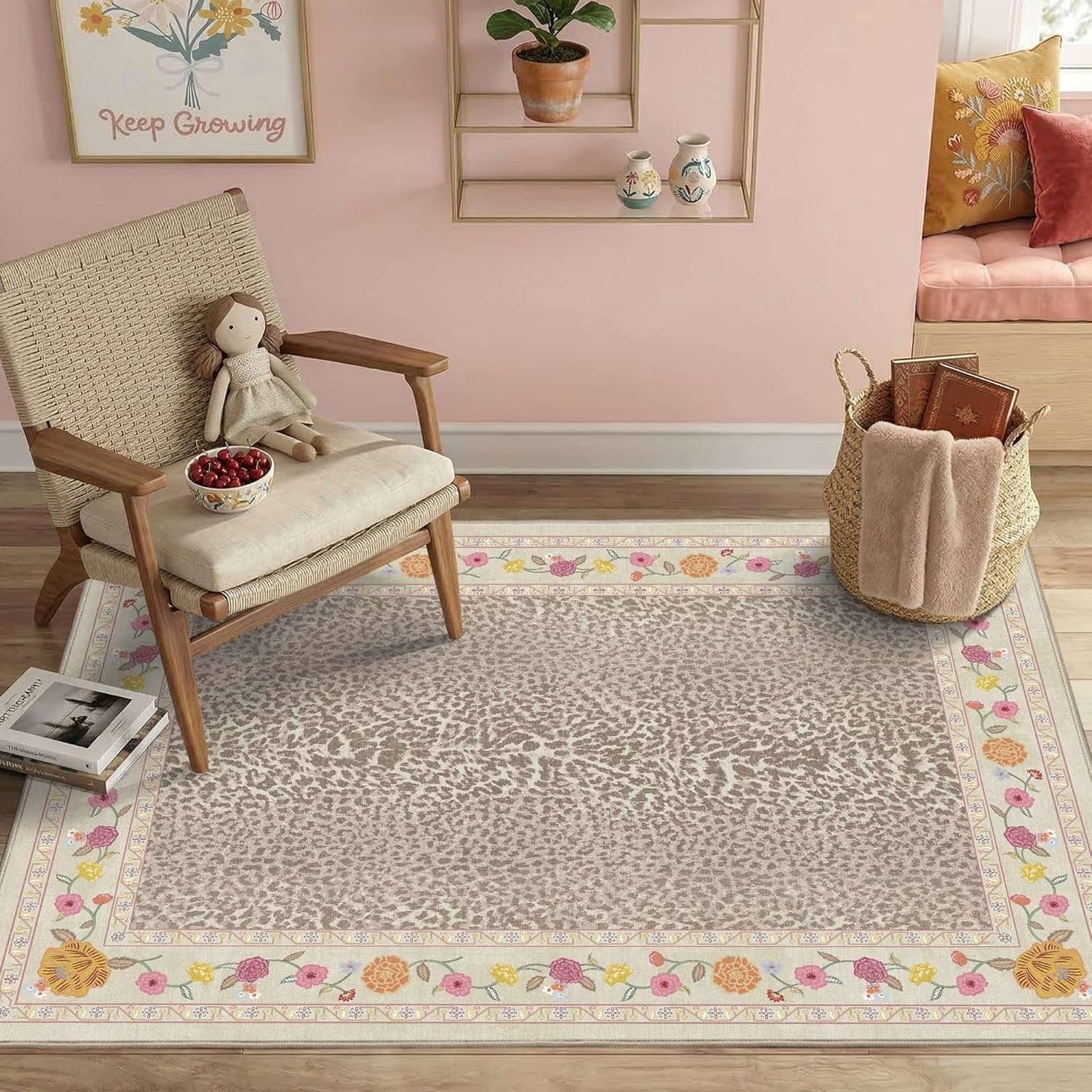 4×6 Leopard Print Rug for Living Room, Machine Washable Area Rug for Bedroom,…