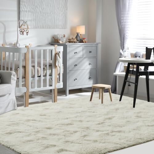 Fluffy Rugs for Living Room Bedroom, Cream 3×5 Area Rug 3X5 Feet Cream White