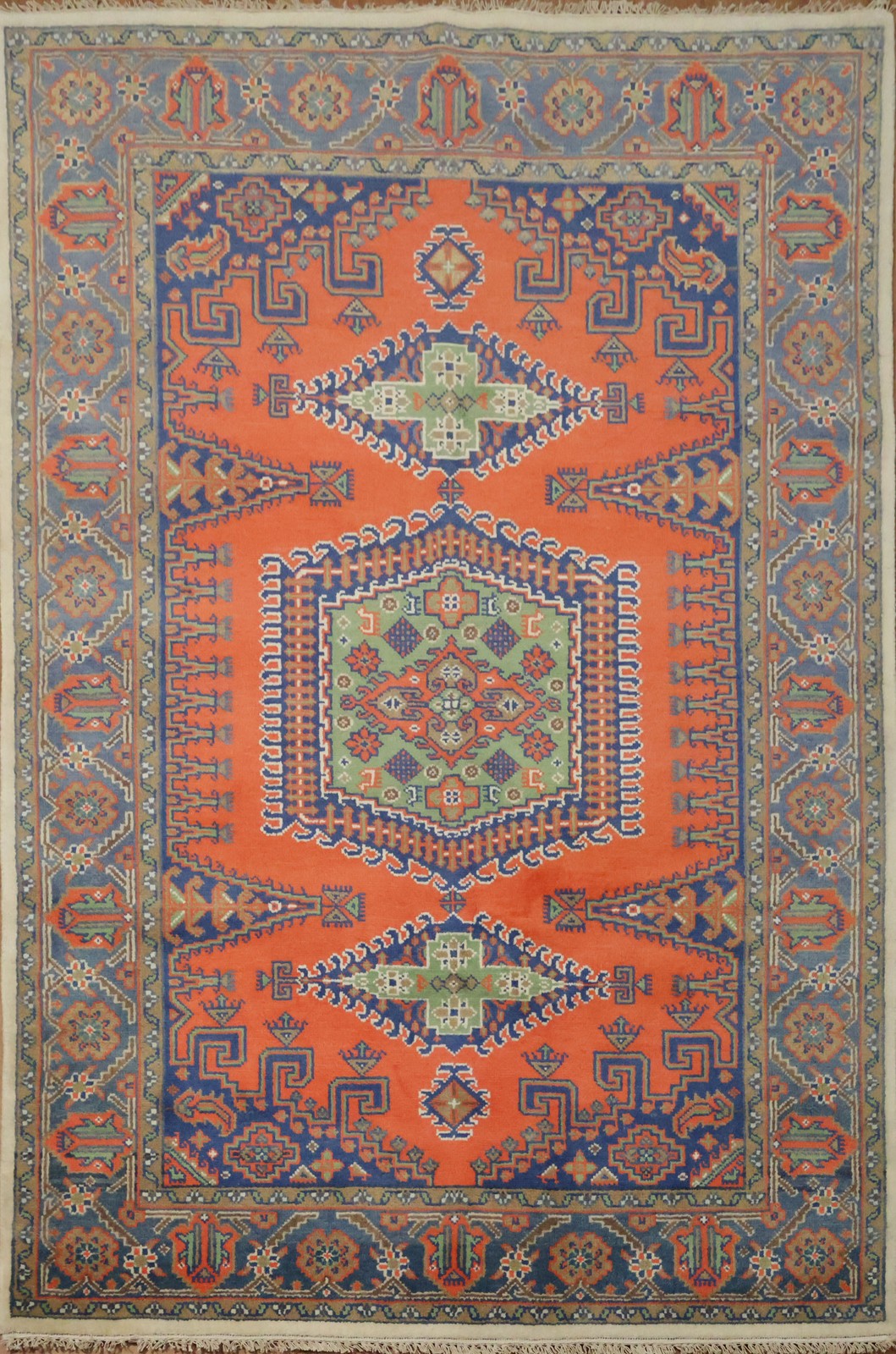 Vibrant 6×9 Geometric Pattern Orange and Green Viss Area Rug