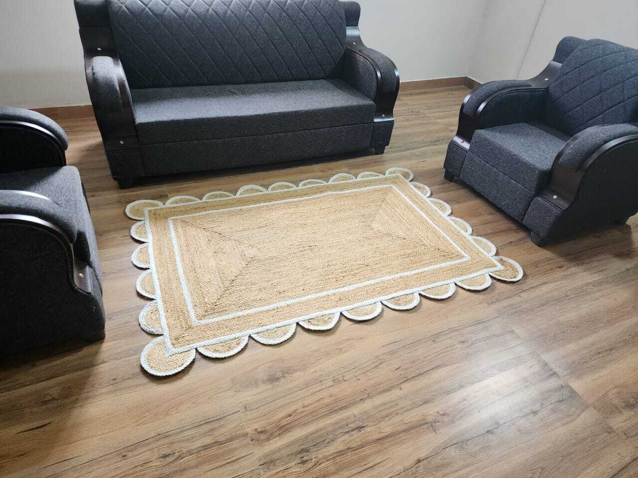 Scalloped jute rug Natural Fiber Scallop rug Large Area Sisal rug jute Runner