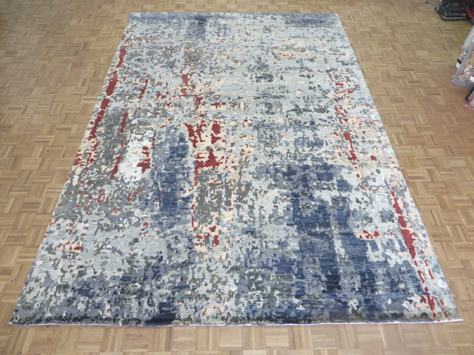 9’11 x 14’1 Hand Knotted MultiColor Modern Abstract Oriental Rug With Silk G8198