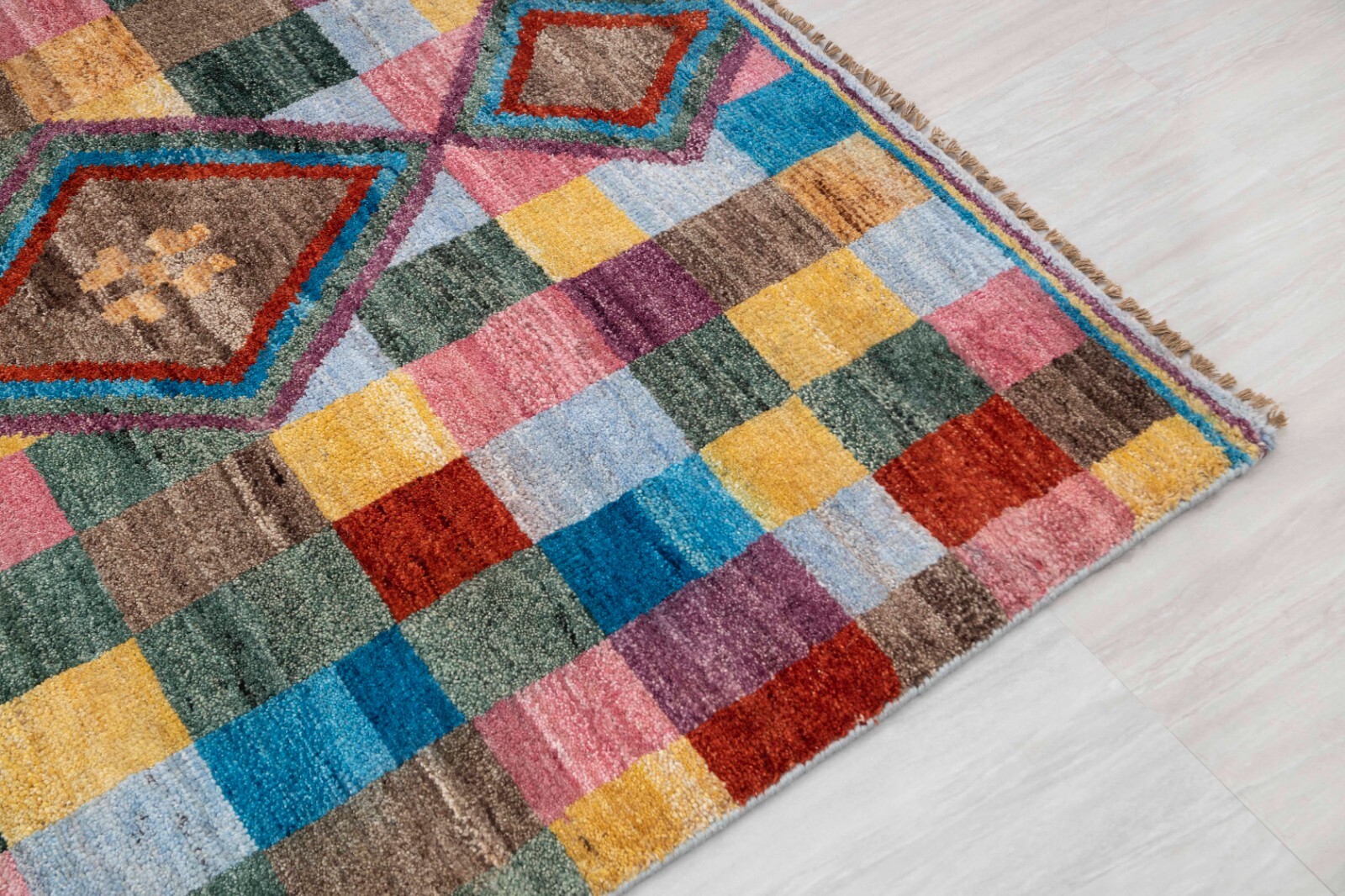 Colorful Geometric Look Soft Wool Hand Woven Bohemian Decor Inspired Boho Rug |