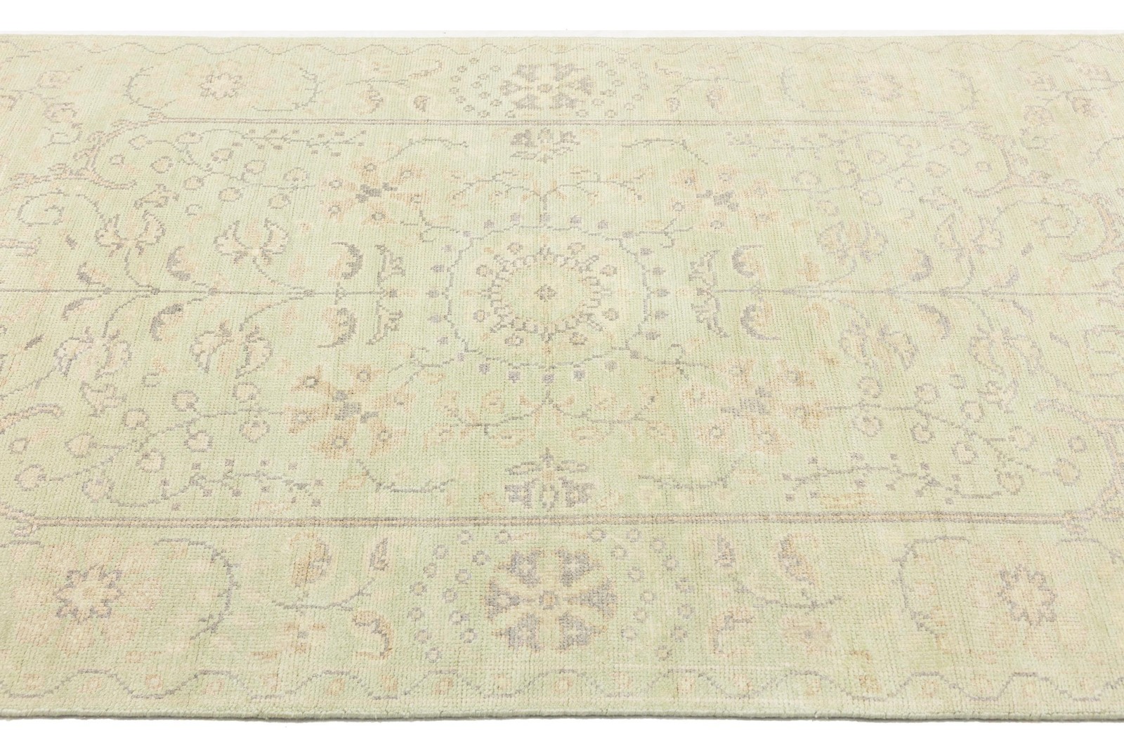Handmade Muted Light Green Floral Wool Oriental Rug Home Decor Carpet 5X8 ft