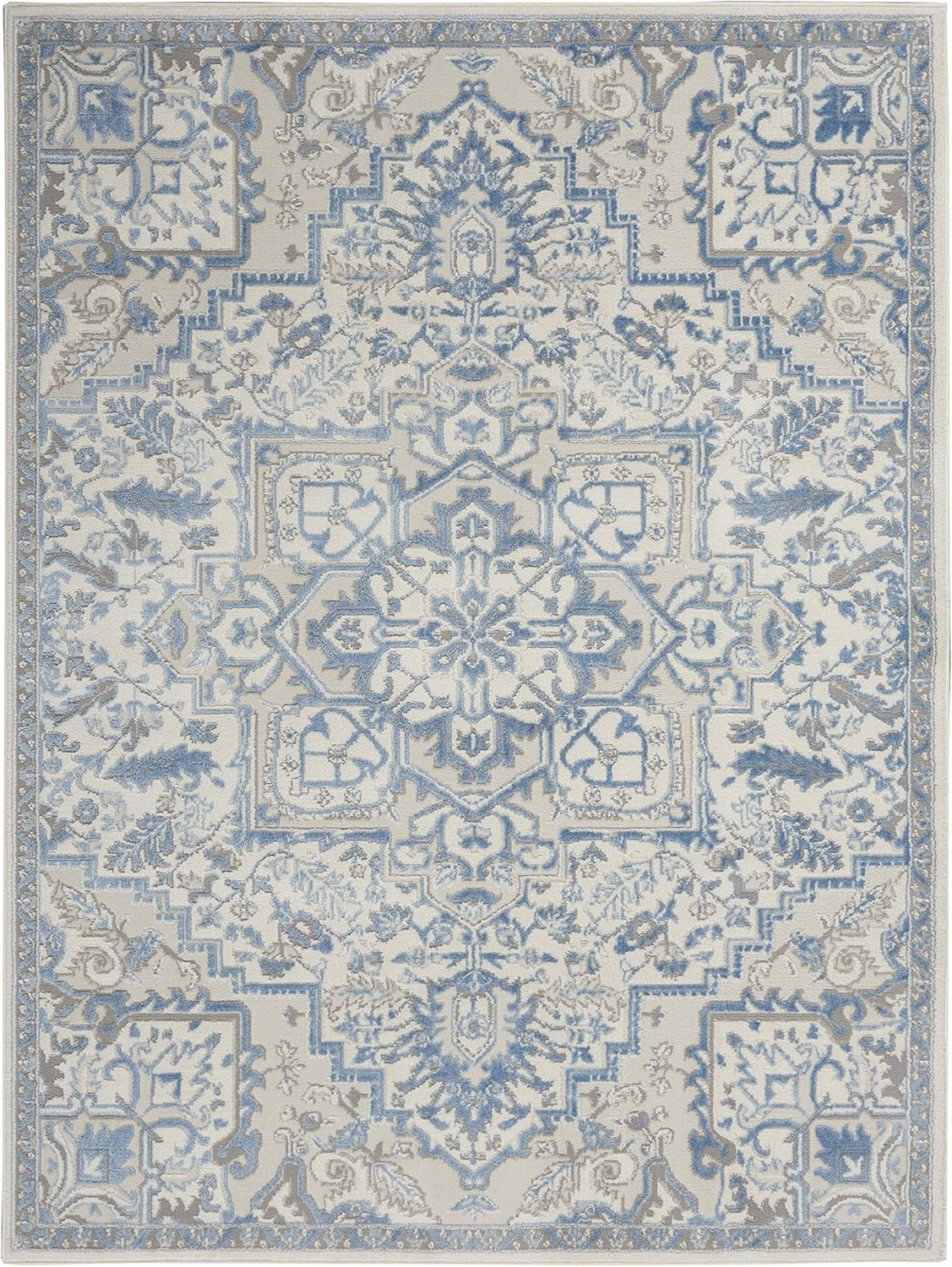 Home Elation Floral Ivory Blue 9′ X 12′ Area Rug Easy Clean Non Shedding Bed