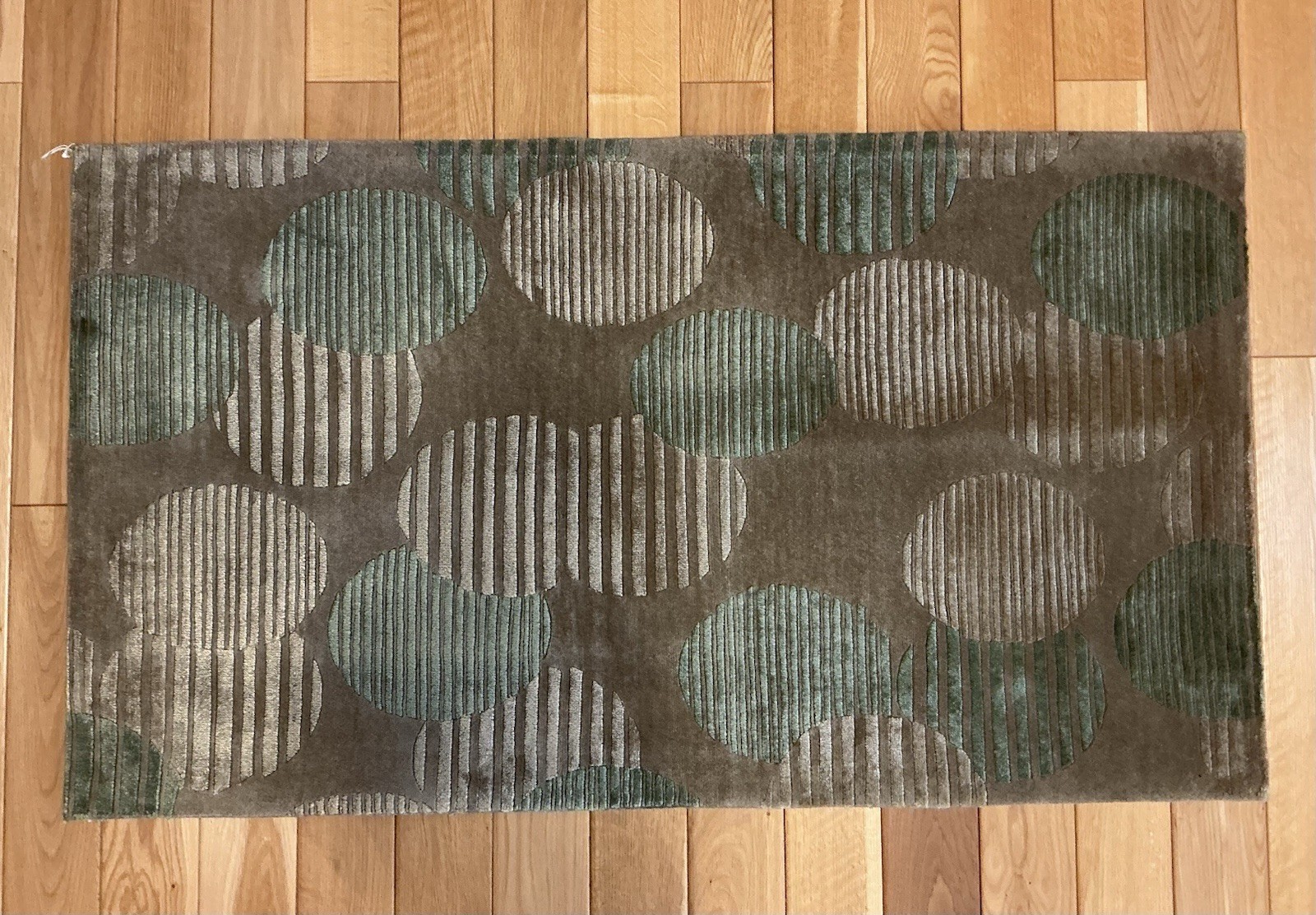 Modern Geometric Wool Silk Rug 3D Textured Gray Green Dots 28″x49″ (70x124cm)