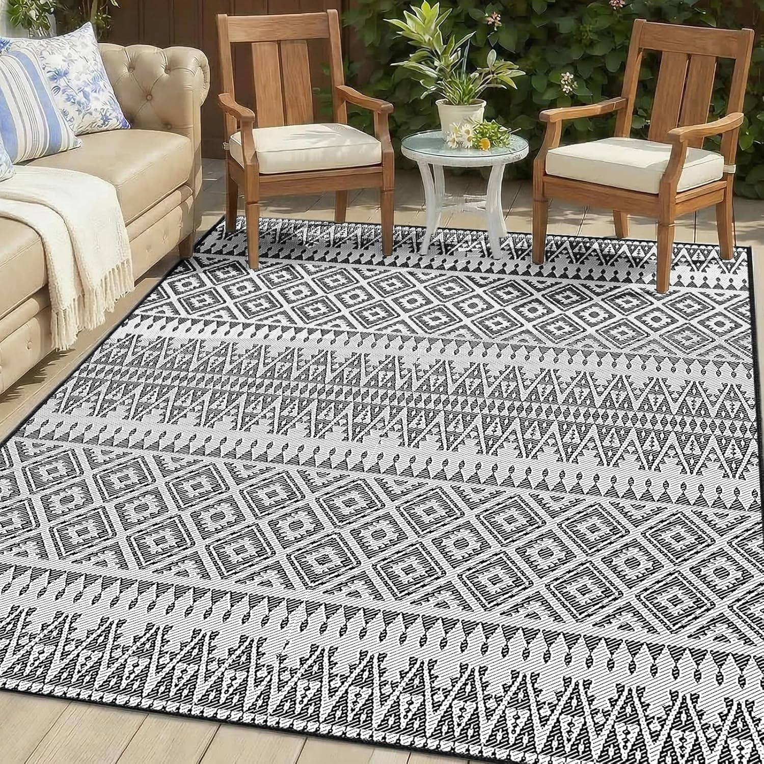 Waterproof Outdoor Rug 8X10 Ft, Reversible Plastic Patio Rug, UV Resistant Straw