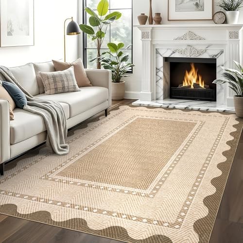 Machine Washable Area Rugs 5×7 Modern 5′ x 7′ (Rectangular) Modern|light Brown