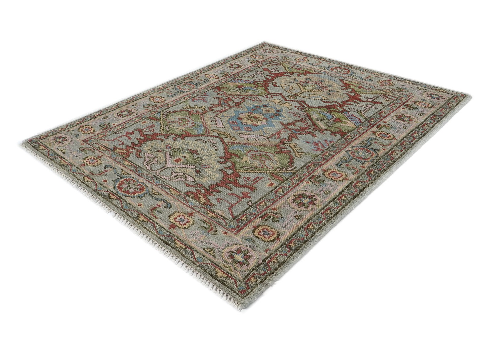 5×8 Hand Knotted Wool Moss, Gray Oushak Arts & Crafts Rug