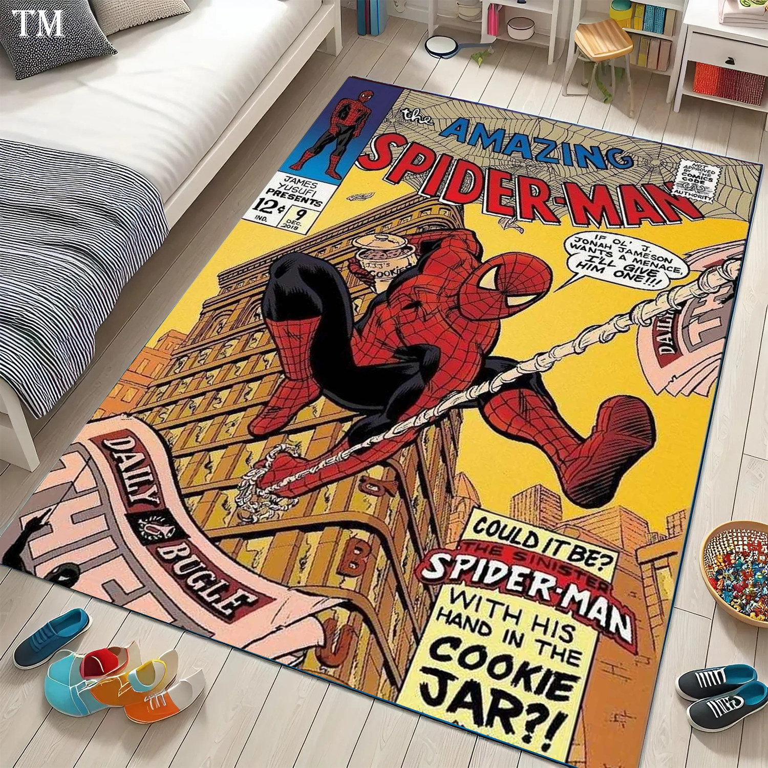 Stellar Retro Web Hero Cookie Jar Rug – Yellow Comic Cover Floor Art