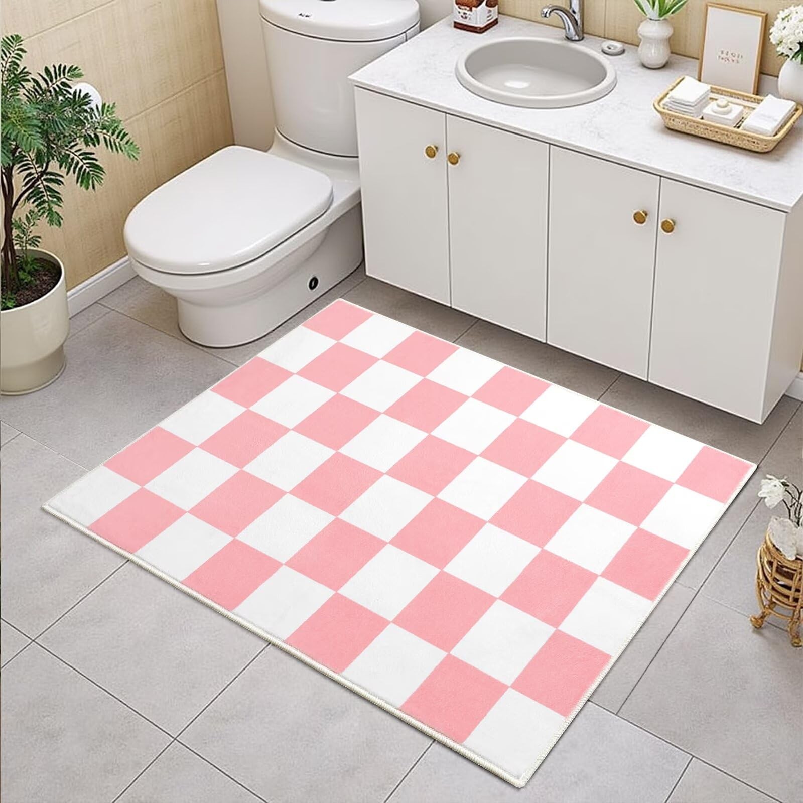 Terrug Pink and White Checkered Rug for 2′ x 3′ (Rectangular), &