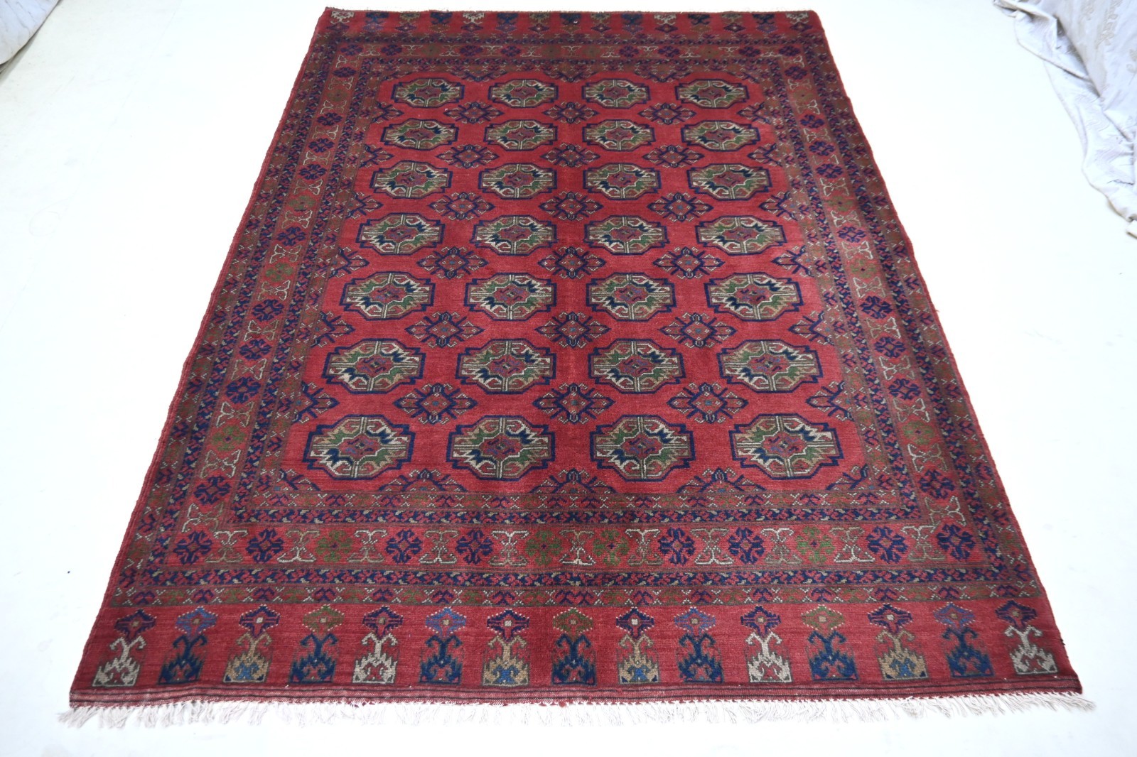 8×6 Turkmen Tekke Rug, Rust Red Hand Knotted veg dye Wool Area Rug-Kids Area Rug