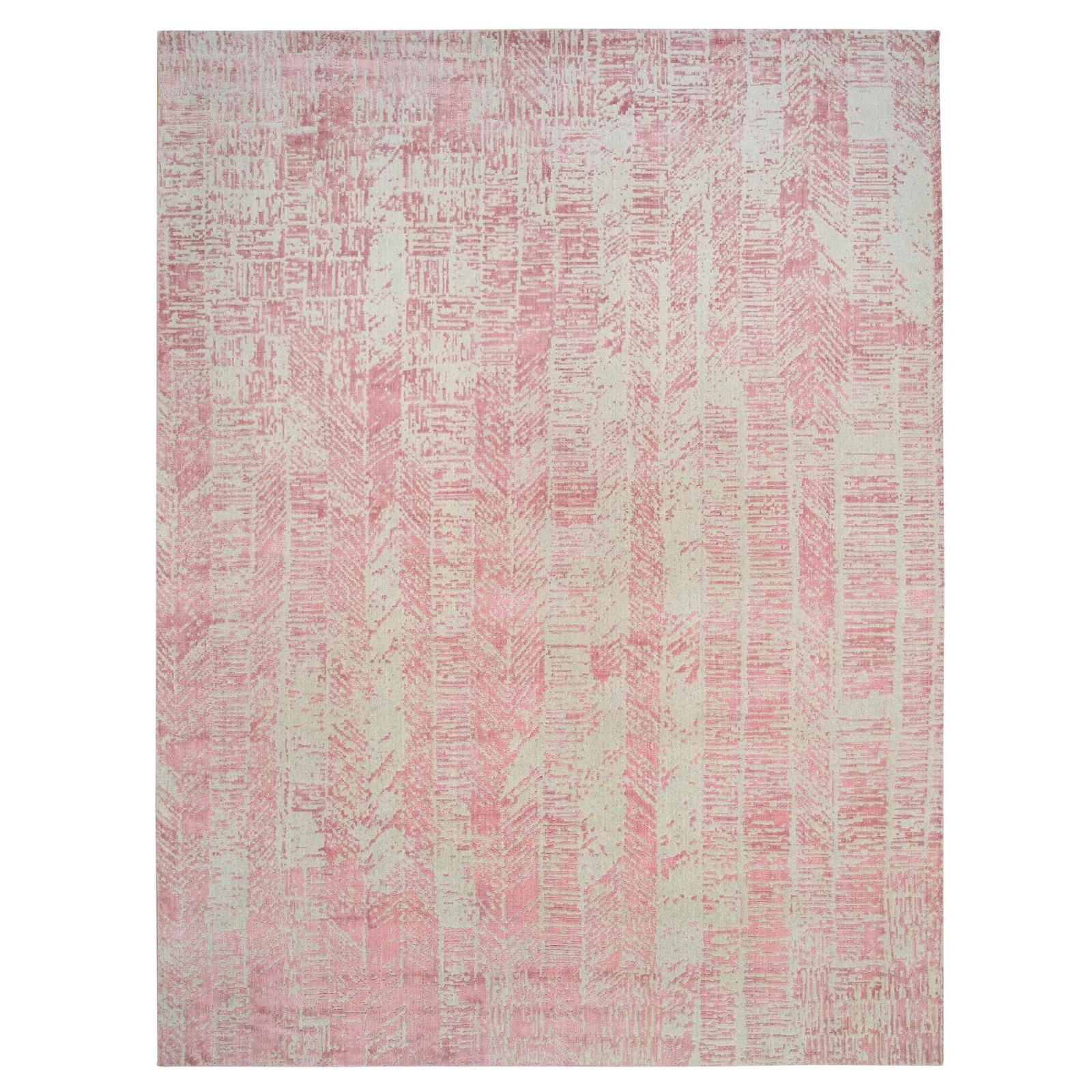 11’10″x15’1″ Pink Jacquard Hand Loomed Wool and Art Silk Oversized Rug R64841