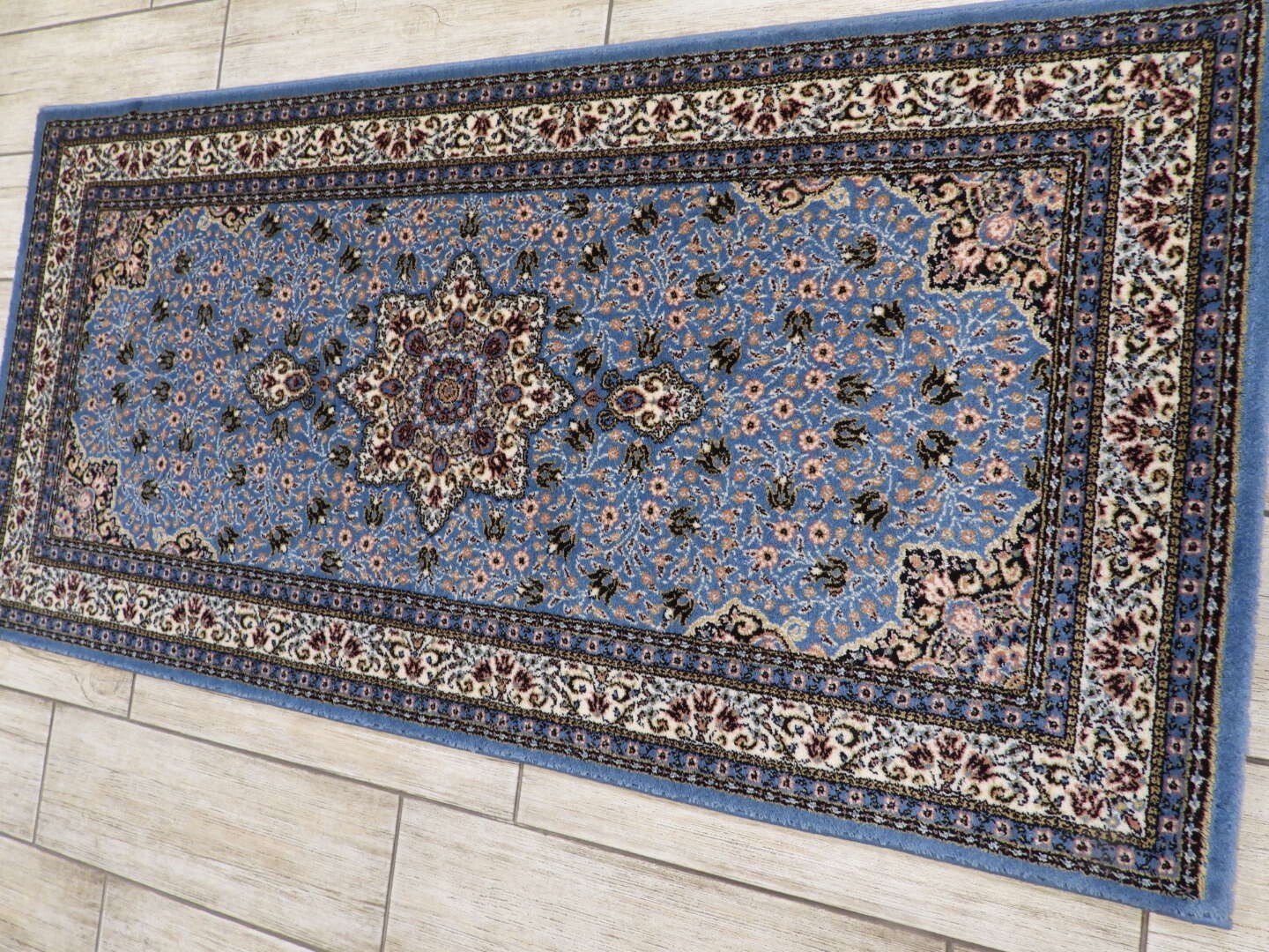 Blue Medallion Design Wool Area Rug 80×160 Cm