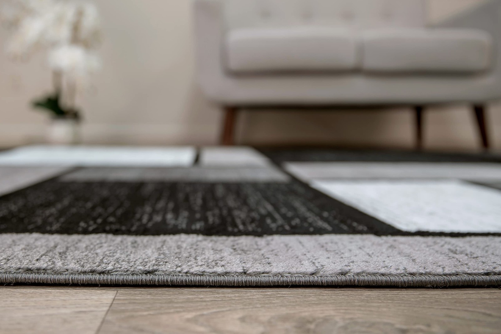 Contemporary Grey Rectangular Area Rug 710X102 Elegant Box Pattern Durable