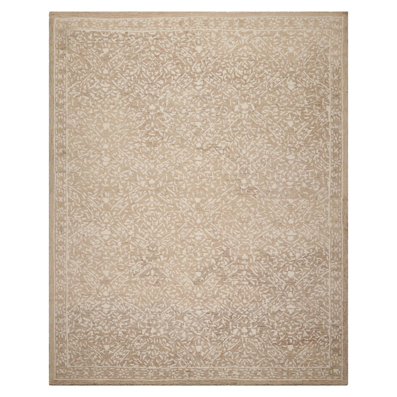 Multi Size loomBloom Hand Hooked Wool All Over Oriental Style Tan Ivory Area Rug