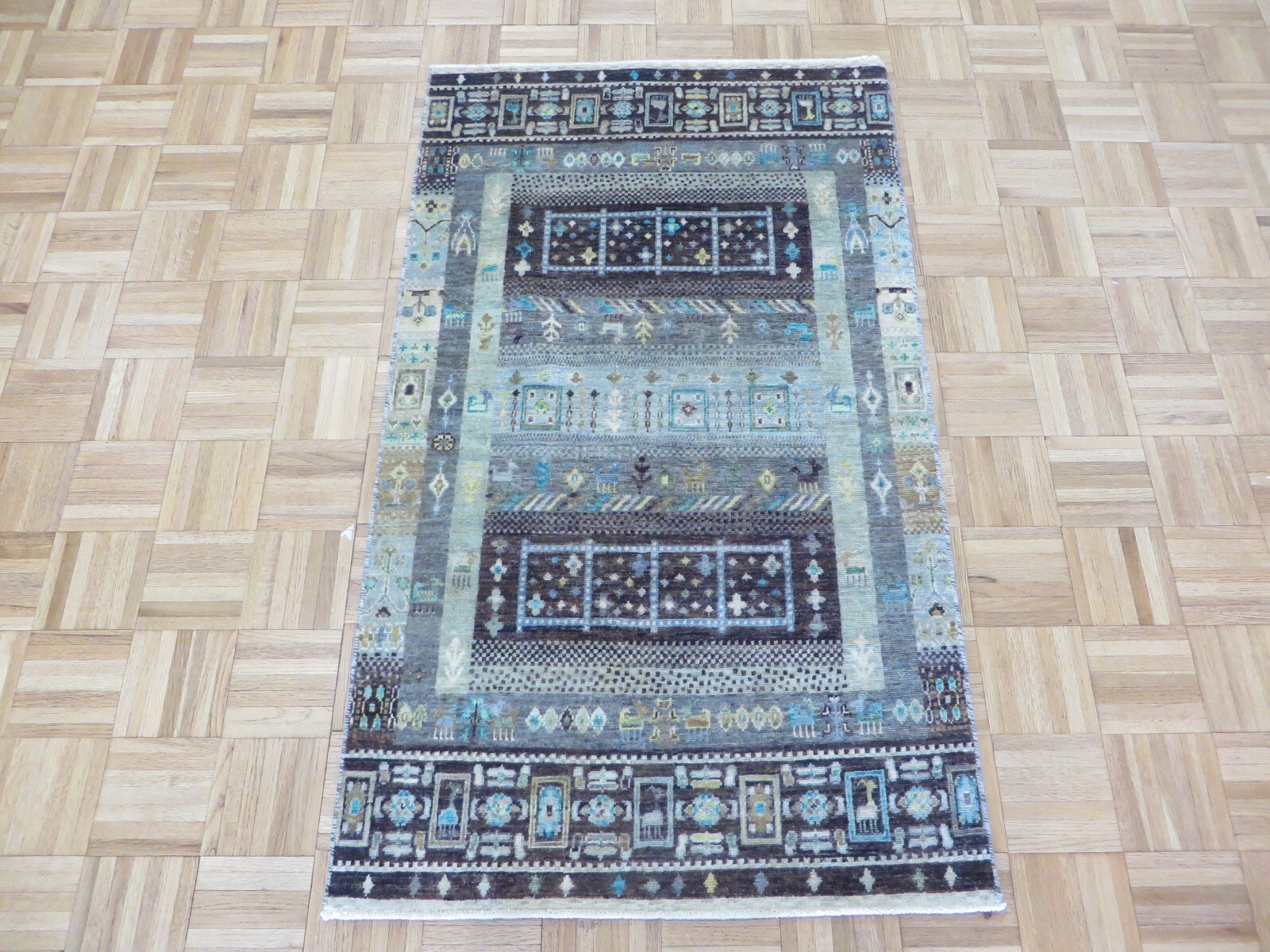 2’10 x 4’10 Hand Knotted Blue Lori Buft Gabbeh Oriental Rug G14328