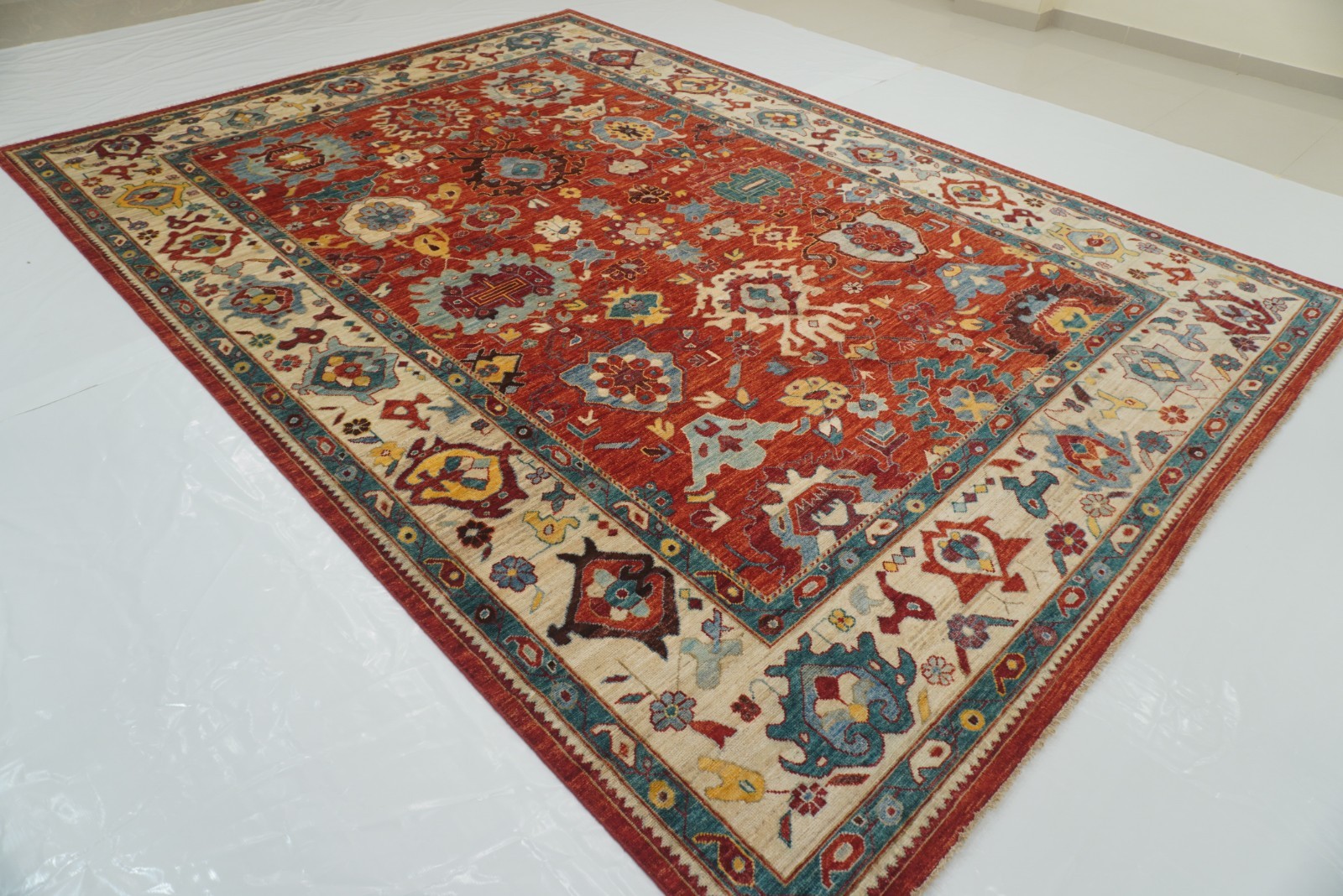 10×14 ft Red Oushak Turkish Style Hand Knotted Wool Area Rug