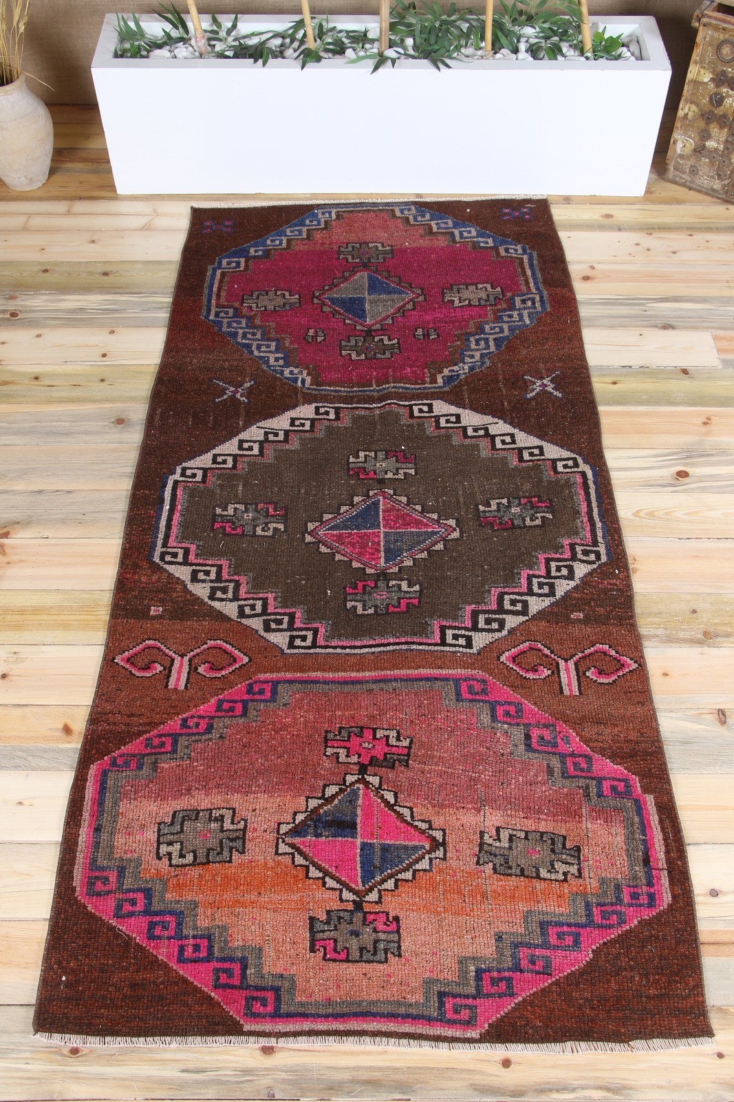 Turkish Vintage Rug, 3,7×7,7 ft Rug Rug, Brown Area Geometric Rug