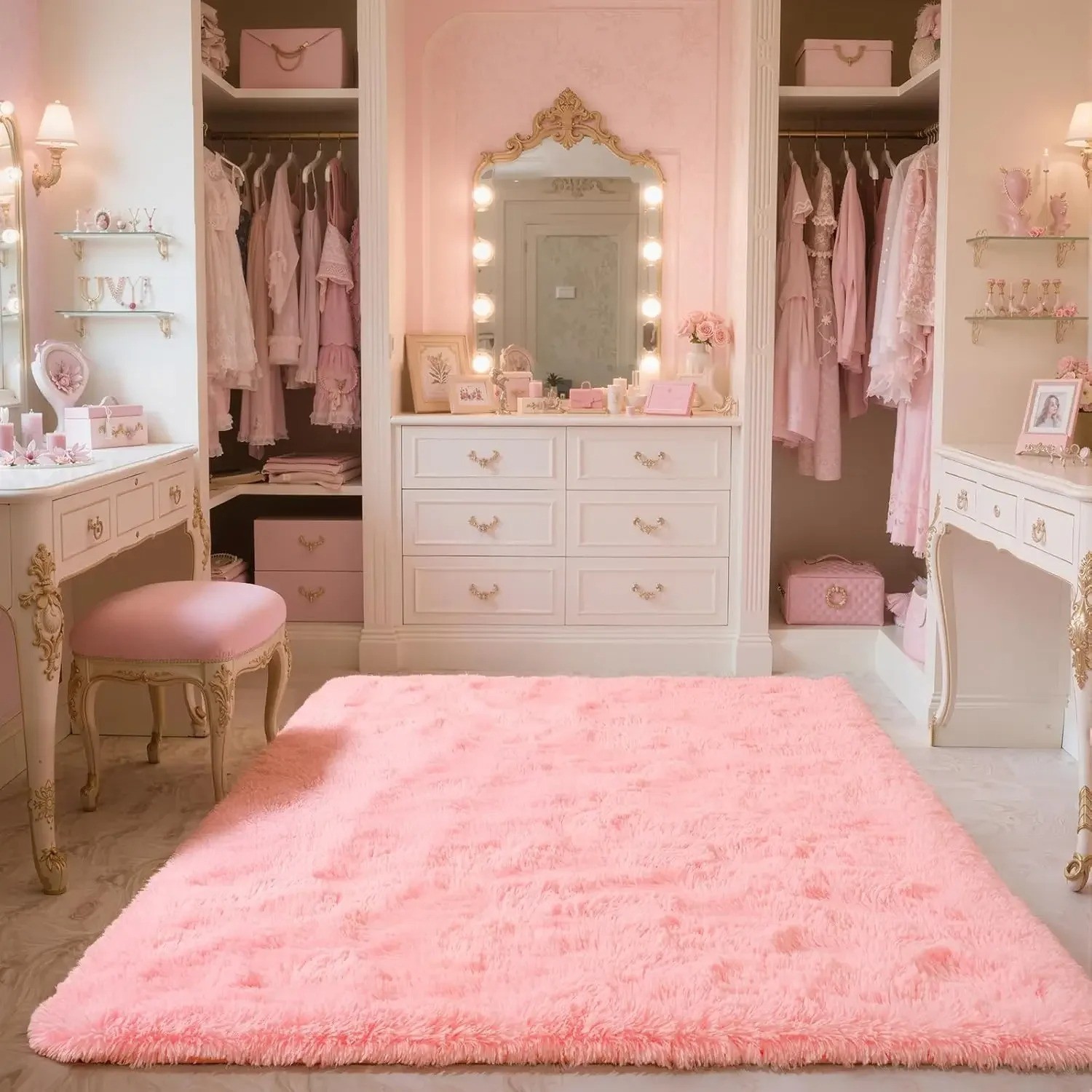Soft Pink Bedroom Carpet Fluffy Area Rug Home Decor Floor Mat