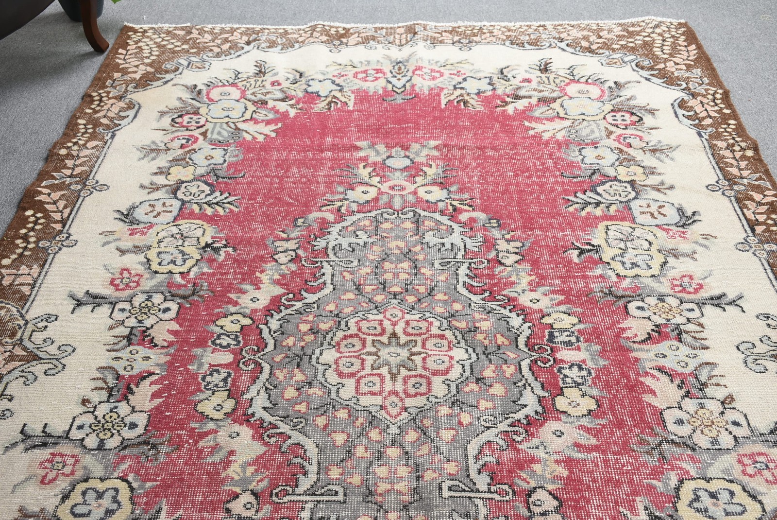 6,2×10,2 ft Vintage Large Rug, Red Brown Turkish Polka dot Wool Rug