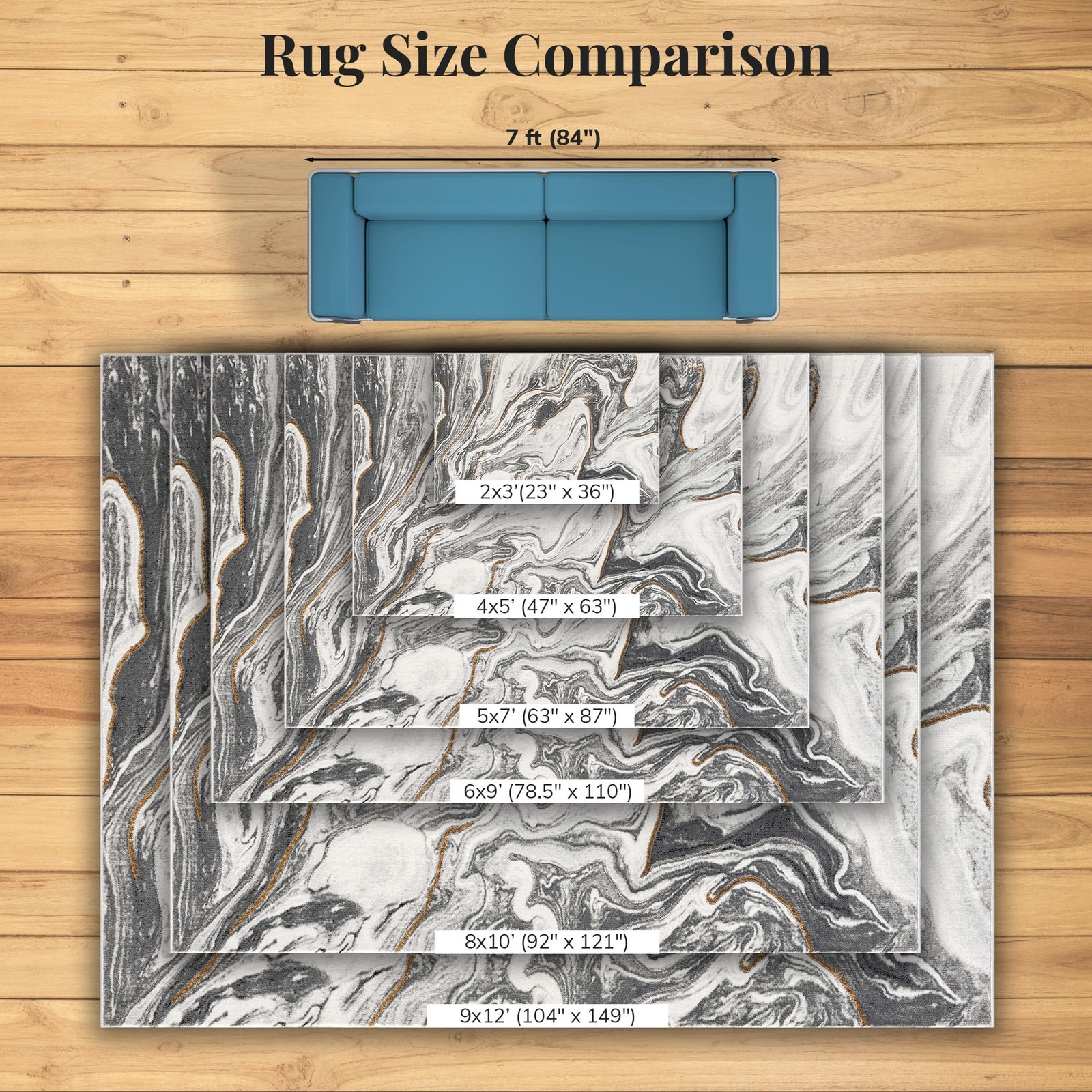 Marble Abstract Pattern Gray 8×10 Area Rug