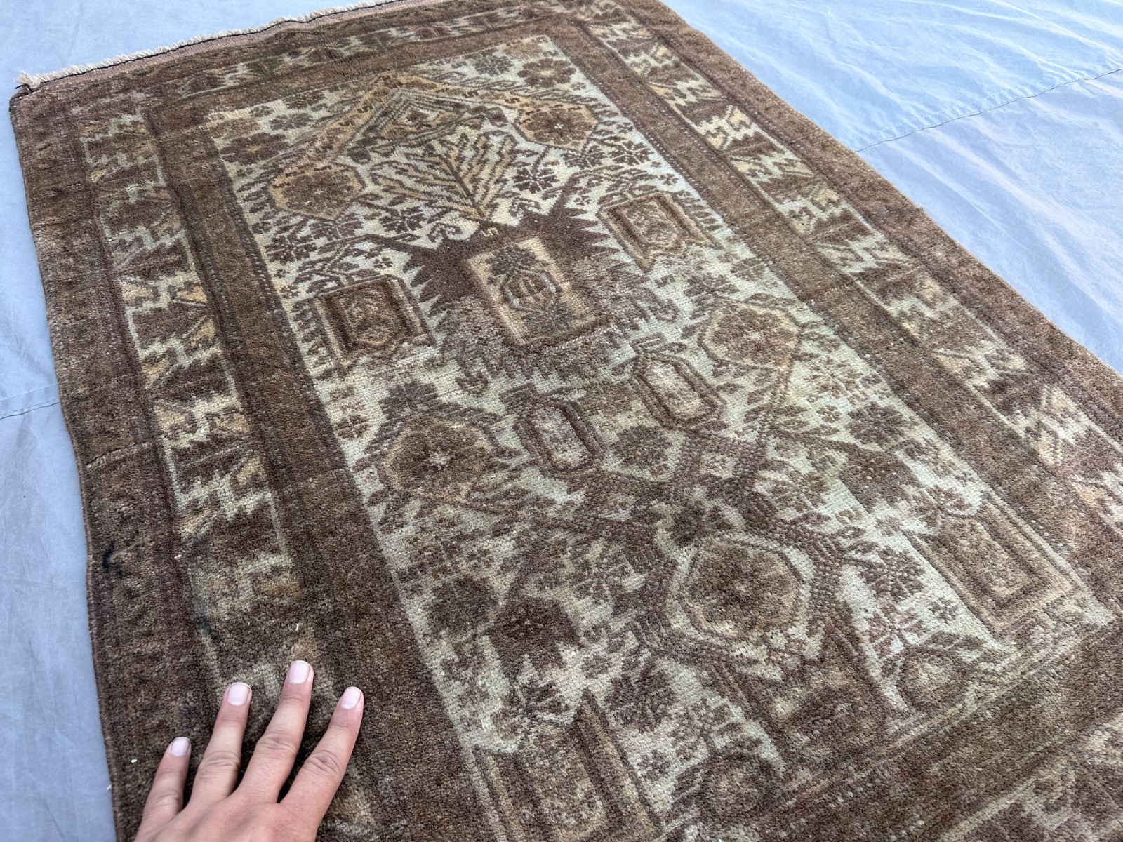 2’9 x 4’2 Ft Deep Brown Afghan Tribal Wool Rug – Repeating Geometric Motif Rug