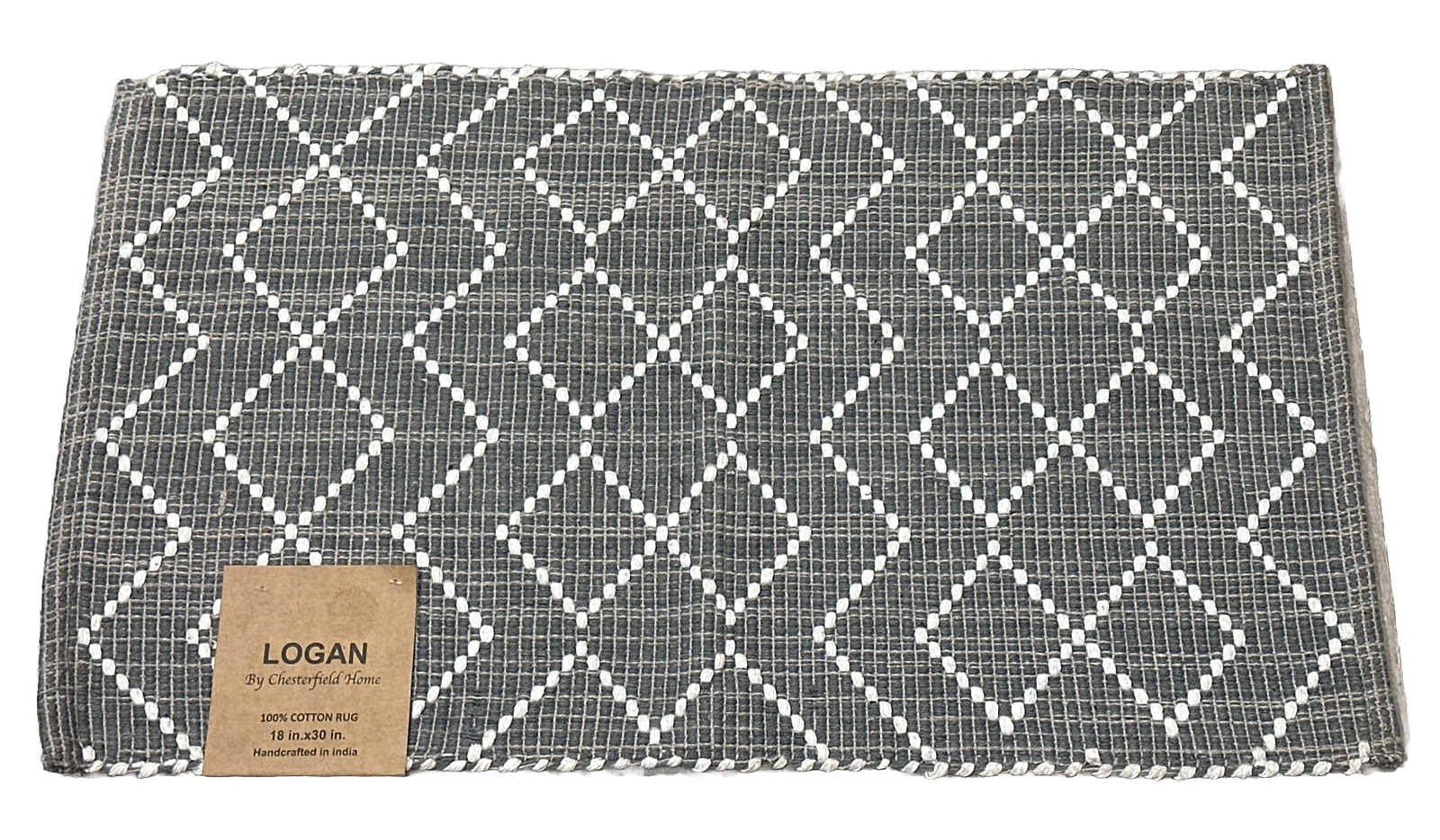 LOGAN Rug 100% Cotton (18 in x30 in) Gray Geometric Handcrafted In India
