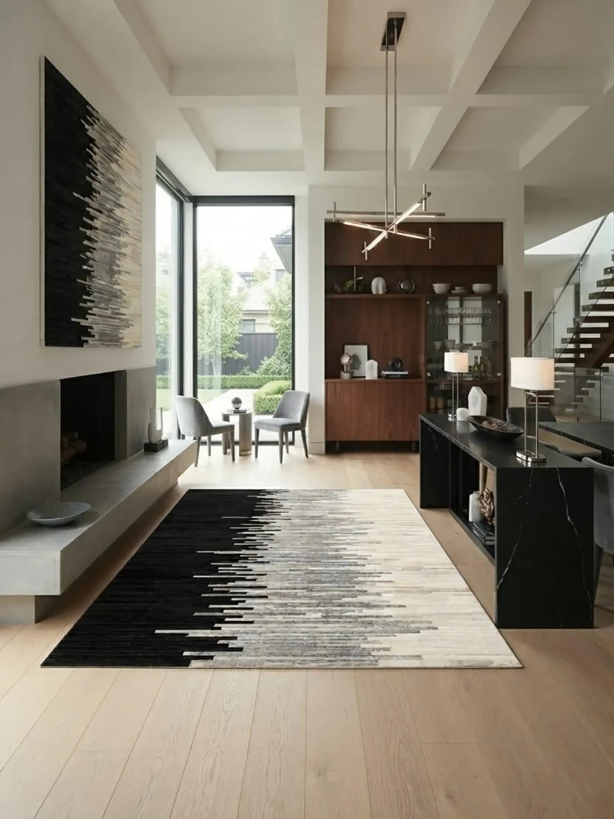Modern Hand Tufted Wool Area Rug Black White Abstract Geometric Living Room Bedr