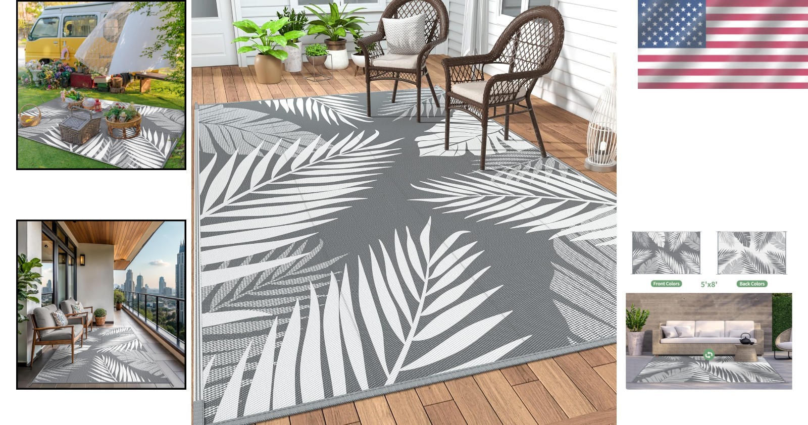 Durable 5’x8′ Outdoor Rug with Palm Leaf Pattern – Easy to Clean & Portable