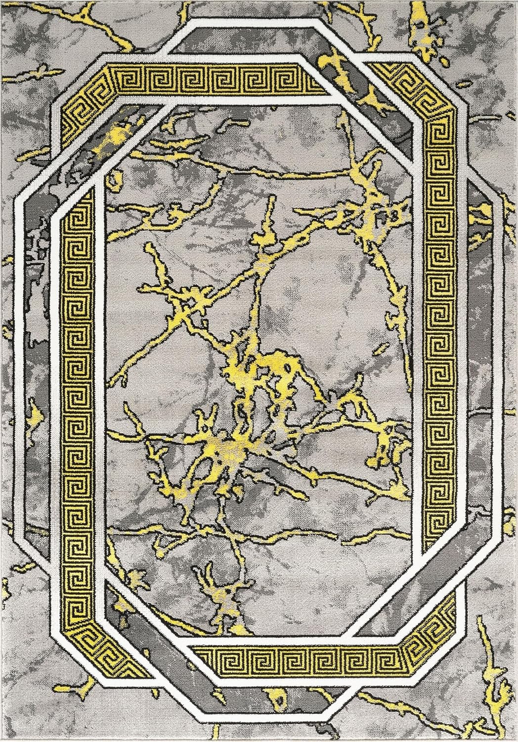 Area Rug Modern 2X3 Doormat Yellow Grey White Black Marble Soft Contemporary Flo