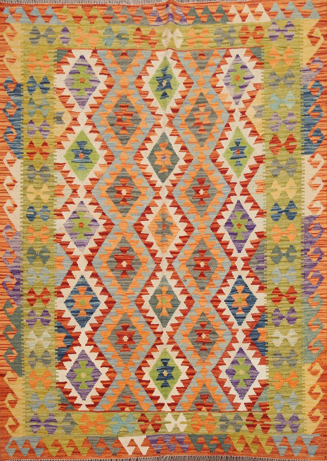 South-western Pastel Color Hand woven Reversible Kilim Area Rug 5’x6′ Wool Rug