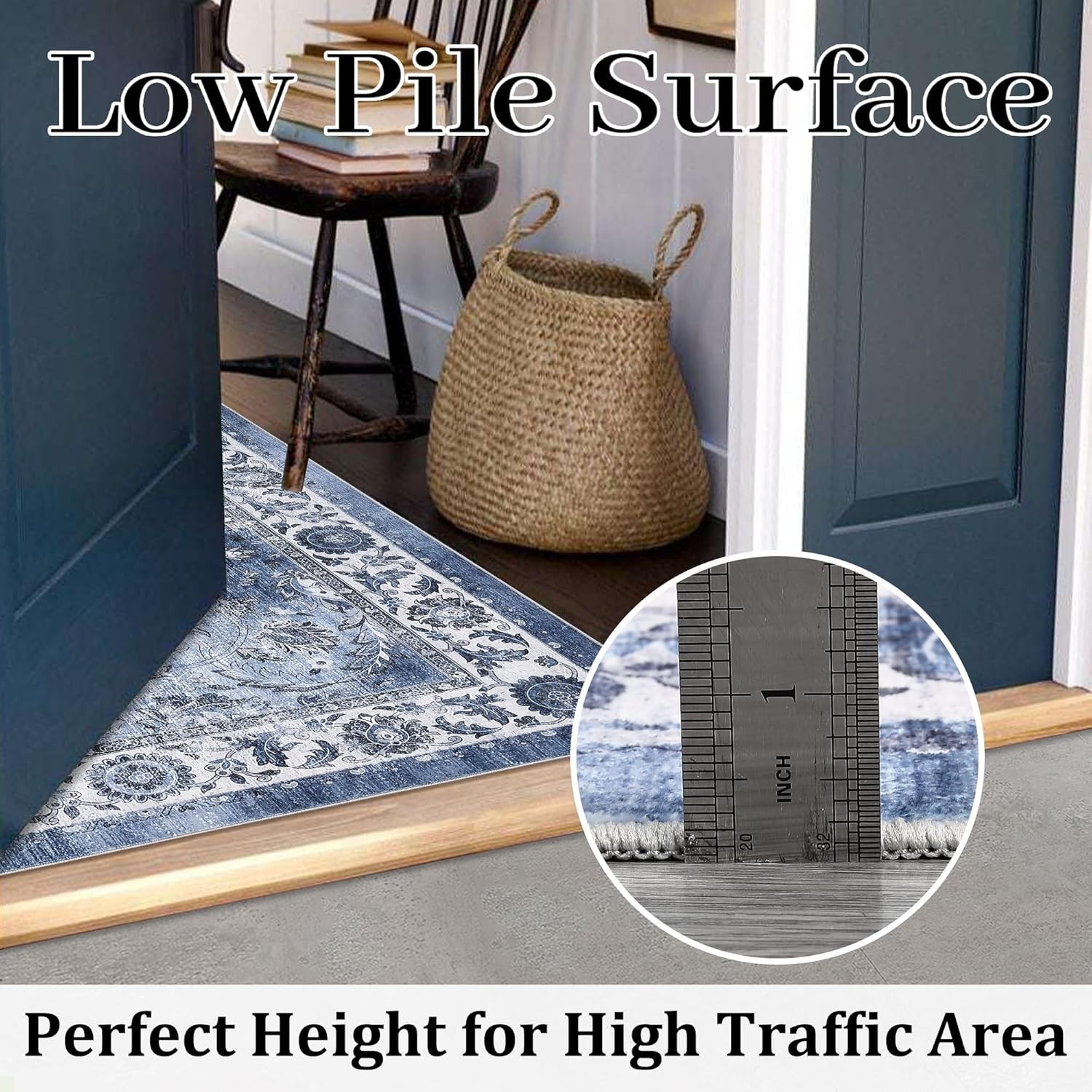 US Area Rugs Machine Washable Rug Non-Slip Printed Floor Carpet Low Pile Vintage