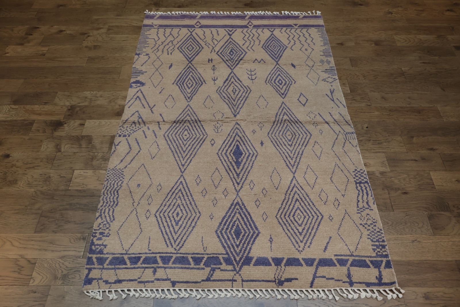 Beige and Blue-Diamond Tribal Area Rug 6×9 Ft Handmade Modern Wool Carpet