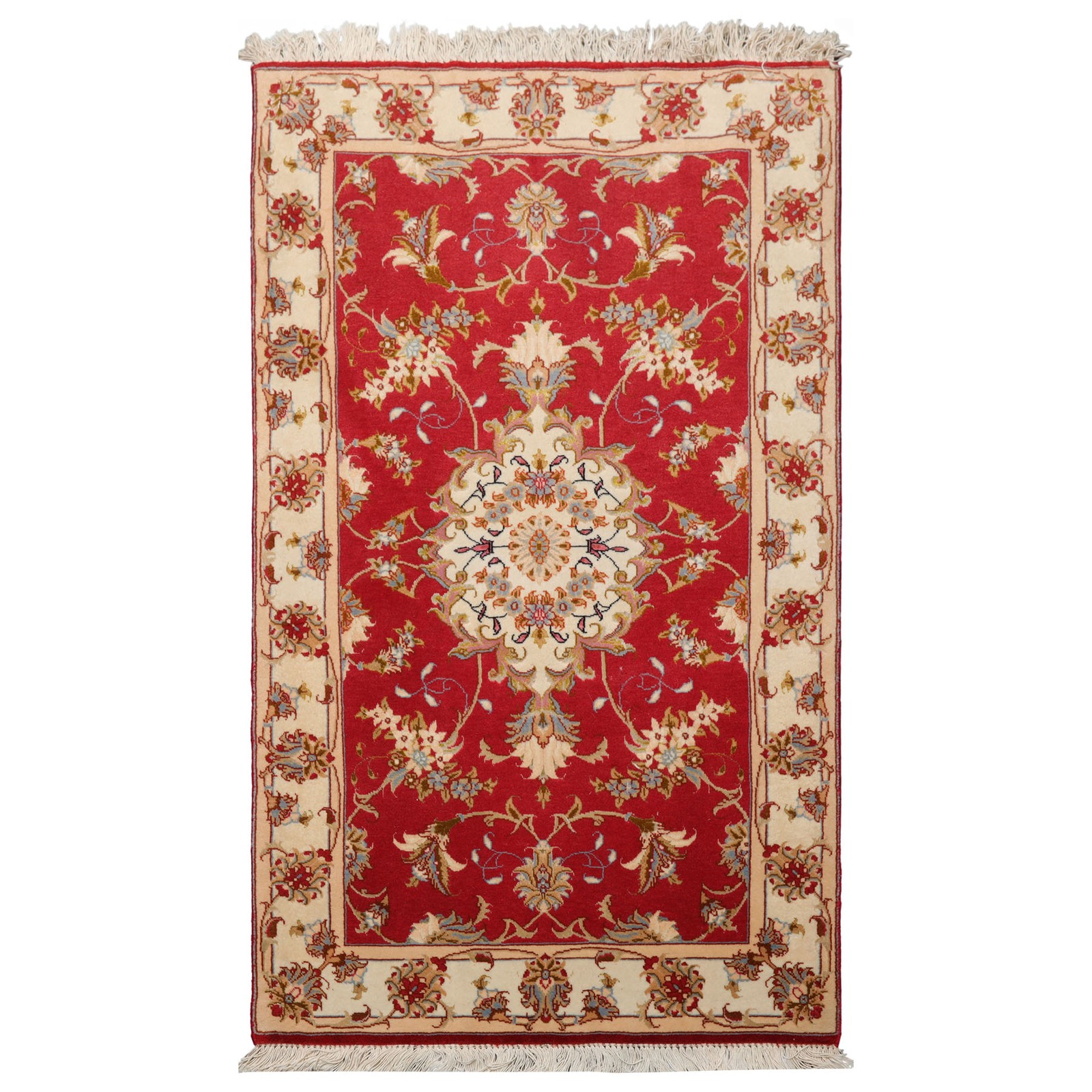 2’4”x4′ Hand Knotted Wool & Silk Rose Tabrizz Traditional 300 KPSI Rug