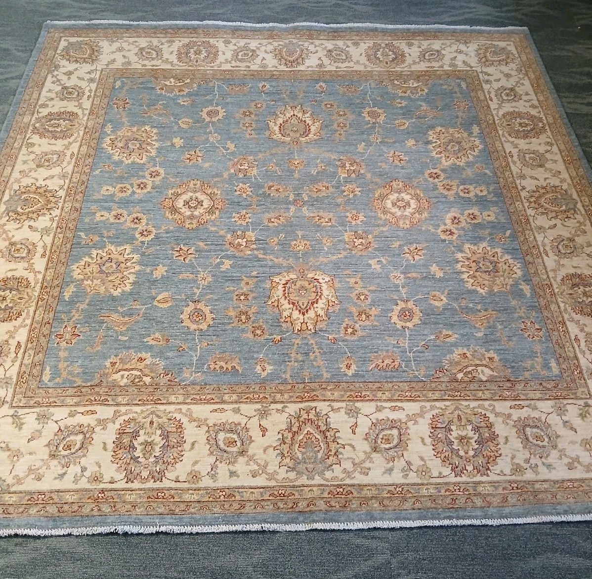 8×8 Ft Square Rug, Mutted Blue Vegetable Dyed Handspun Wool Entryway Area Rug