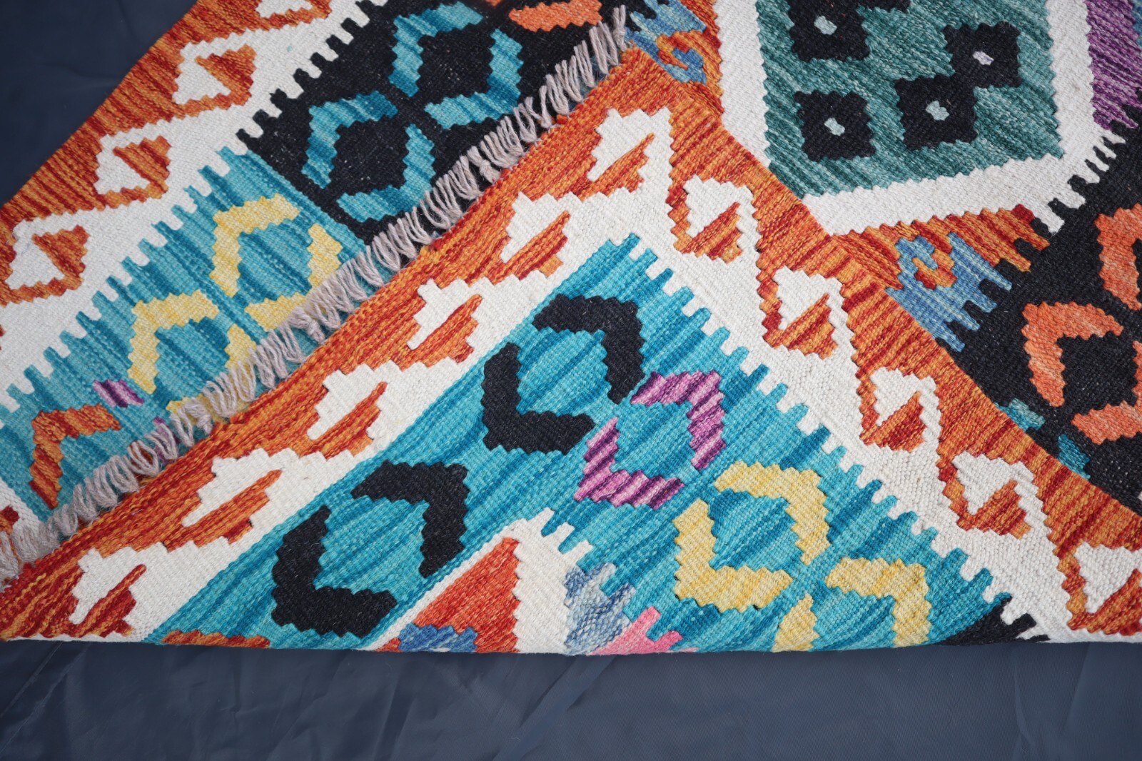 Afghan Handwoven Runner Rug 2’8×9’5 ft, Rich Purple Turquoise Kilim Hallway Rug
