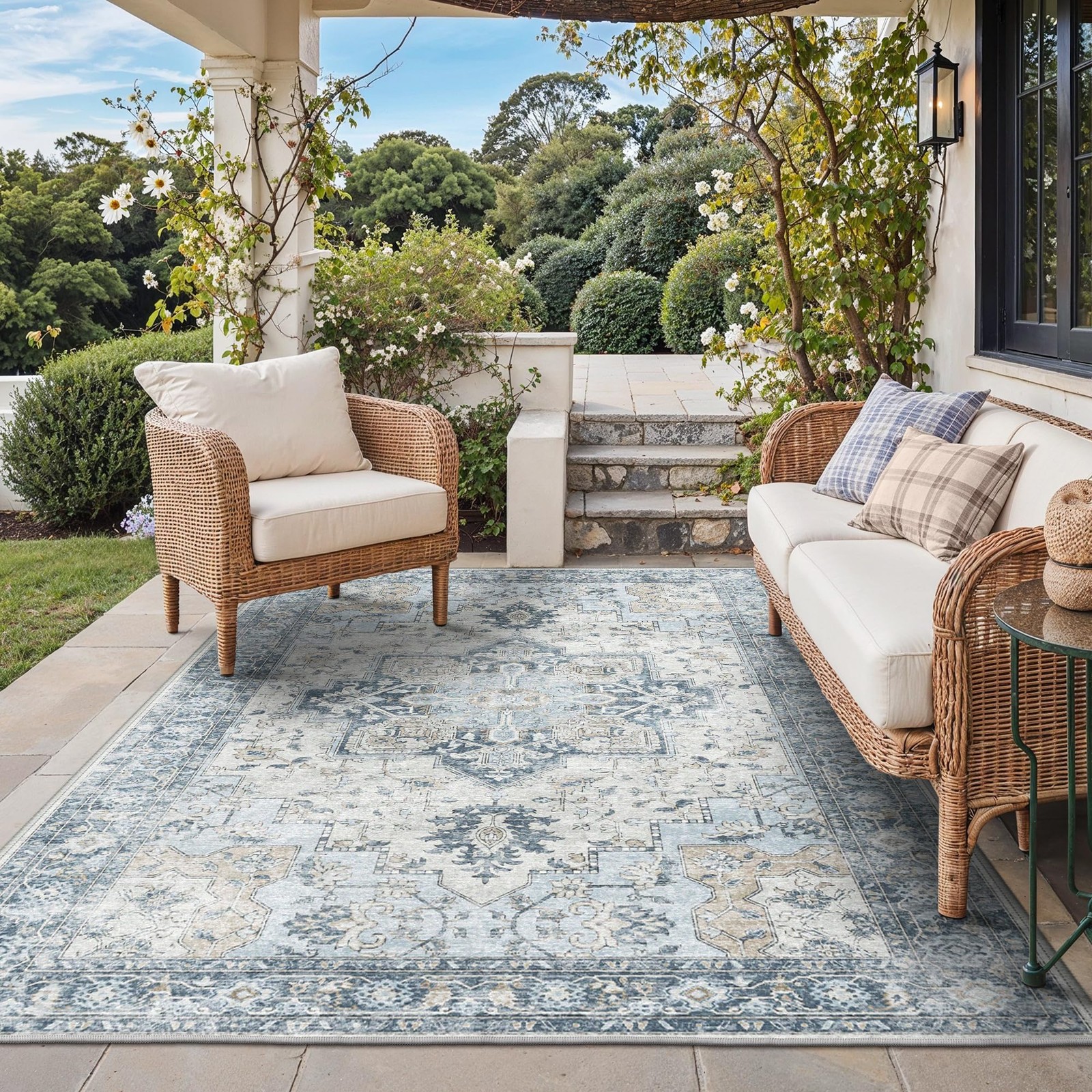 Outdoor & Indoor Area Rug 5’x8′, Waterproof, Non-Shedding, Easy Cleaning, Boh…