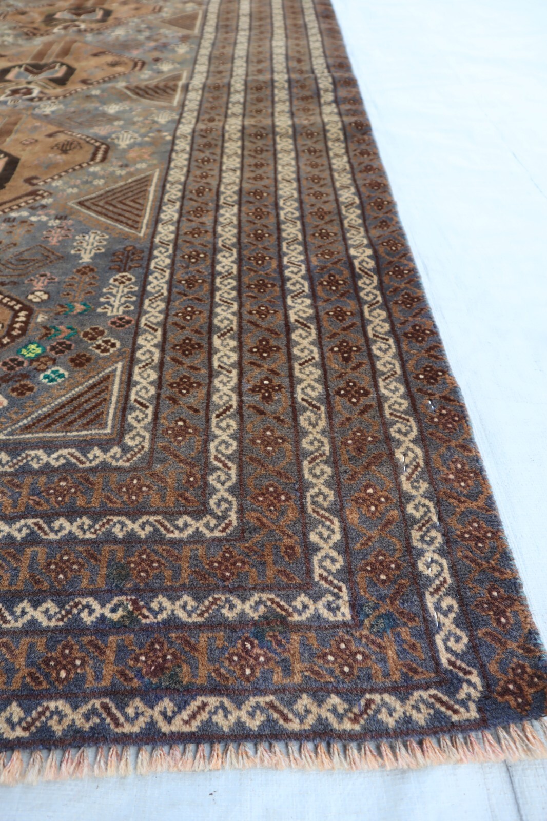 3’6×6’3 ft Antique Turkmen Tribal Geometric Terracotta Rug, Vintage Faded Rug