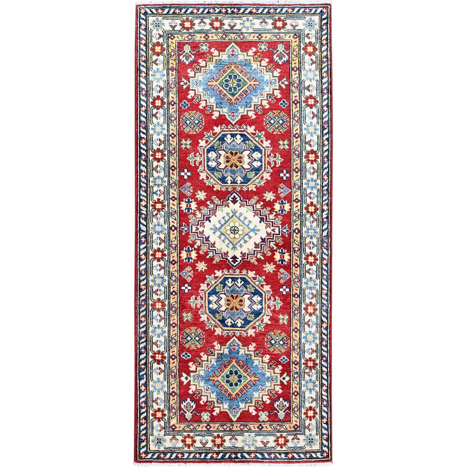 2’9″x6’4″ Red Kazak with Medallion Design Hand Knotted Soft Wool Runner Rug R434