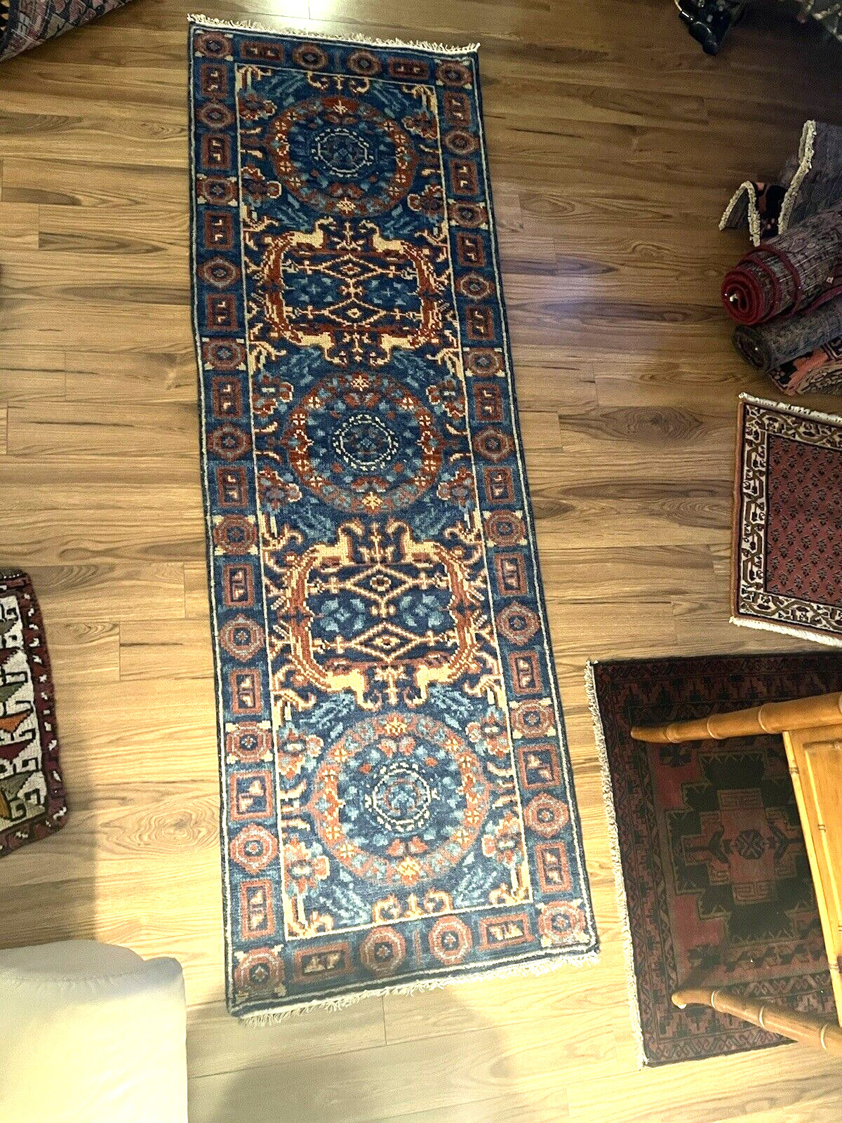 HANDMADE RUNNER WOOL RUG TURKISH RUG 2.7 X 7.9 FT MODERN RUNNER VINTAGE RUG
