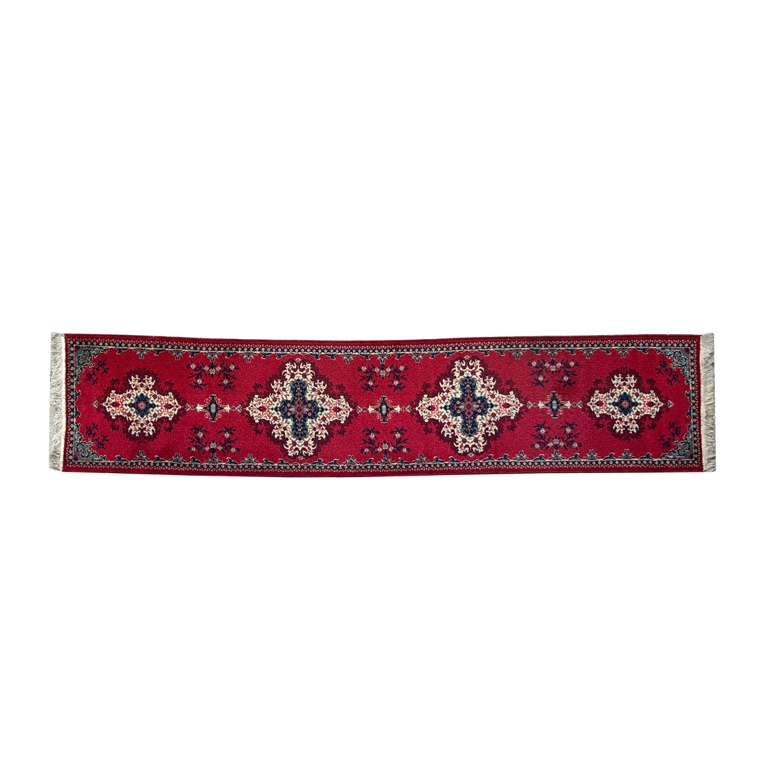 Long Rectangular Red Geometric Medallion Graphic Wool Rug Carpet GB295