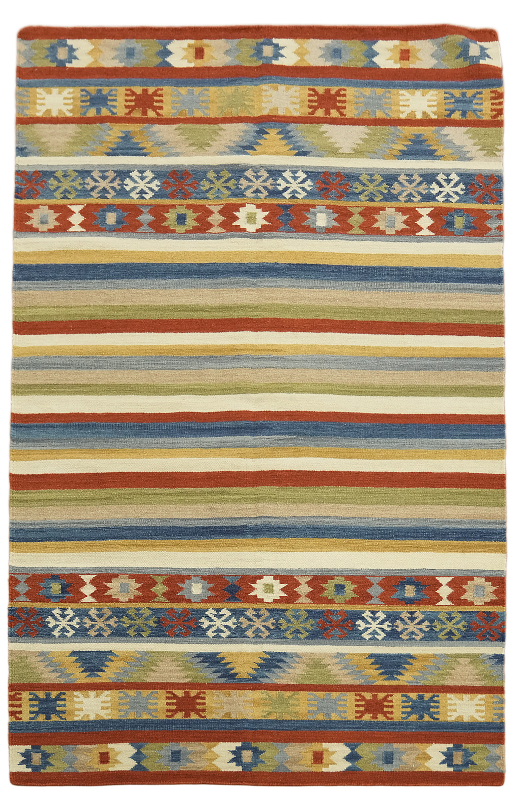 Vibrant Striped 5×8 Hand-Woven Wool Geometric Pattern Modern Area Rug